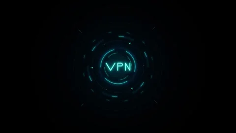 Dark futuristic VPN digital interface with glowing cyan circular HUD and a .. 動画素材 335826460