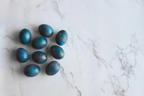 Dark galaxy easter eggs hand made blue Stock Photos