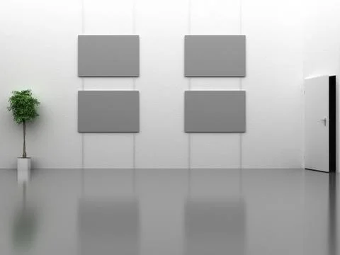 Dark gallery Interior with empty frame on wall Stock Illustration