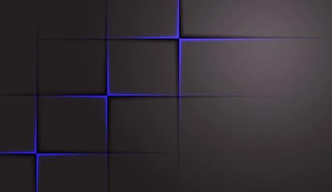 Dark geometric background with glowing blue light accents and modern square Stock Illustration