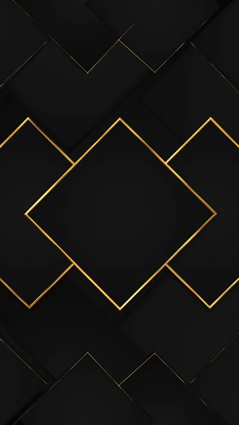 Dark geometric gold frame visual overlapping diamond shapes, sleek black layers, Vidéo 340469667