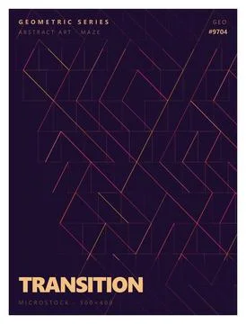 Dark geometric maze pattern poster with colorful thin lines for background. Stock Illustration