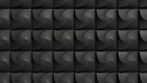 Dark Geometric Wall Panels With Curved Relief Pattern 3d render. 库存插图