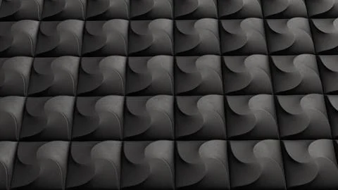 Dark Geometric Wall Panels With Curved Relief Pattern 3d render. 库存插图