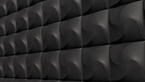 Dark Geometric Wall Panels With Curved Relief Pattern 3d render. Stock Photos