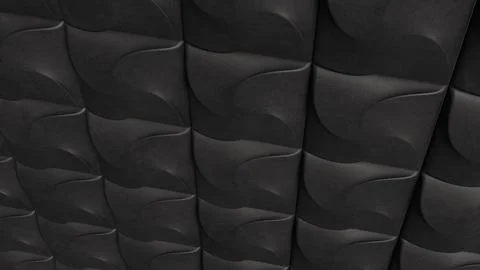 Dark Geometric Wall Panels With Curved Relief Pattern 3d render. Stock Photos