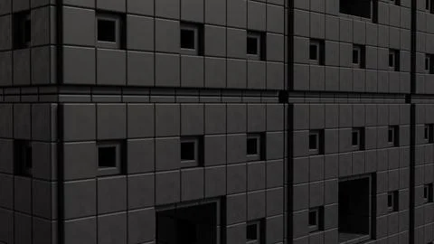 Dark Geometric Wall Panels with Dramatic Depth and Texture 3d render. Stock Illustration