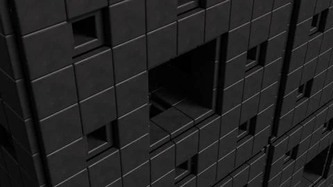 Dark Geometric Wall Panels with Dramatic Depth and Texture 3d render. Stock Illustration