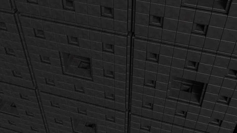 Dark Geometric Wall Panels with Dramatic Depth and Texture 3d render. Stock Illustration