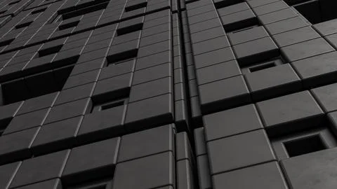 Dark Geometric Wall Panels with Dramatic Depth and Texture 3d render. Stock Illustration