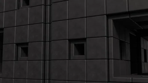 Dark Geometric Wall Panels with Dramatic Depth and Texture 3d render. Stock Illustration