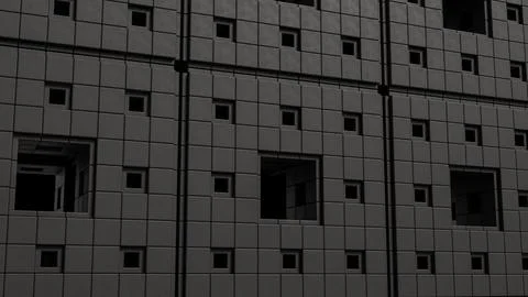 Dark Geometric Wall Panels with Dramatic Depth and Texture 3d render. Illustration