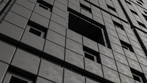 Dark Geometric Wall Panels with Dramatic Depth and Texture 3d render. Stock Illustration