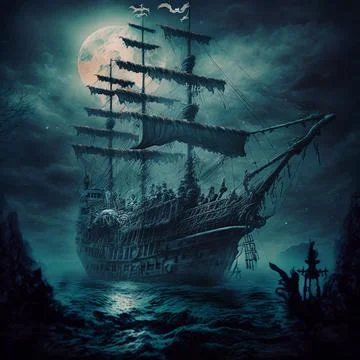 Dark ghost ship illustration in gothic style Stock Illustration