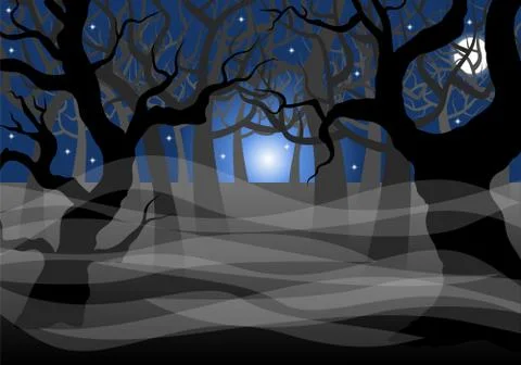 Dark ghostly forest and full moon Stock Illustration