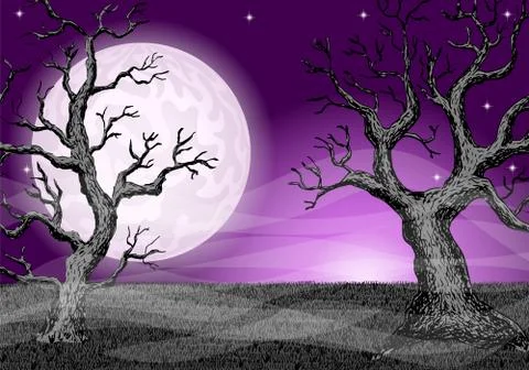 Dark ghostly forest and full moon Stock Illustration