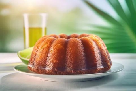 Dark Glazed Rum Cake, Beige Tones Stock Photos