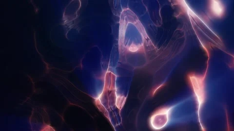 Dark glossy organic plasma texture with pink and blue glowing edges Stock Footage 334794995