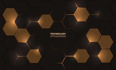 Dark gold and brown hexagonal technology vector abstract background. Stock Illustration