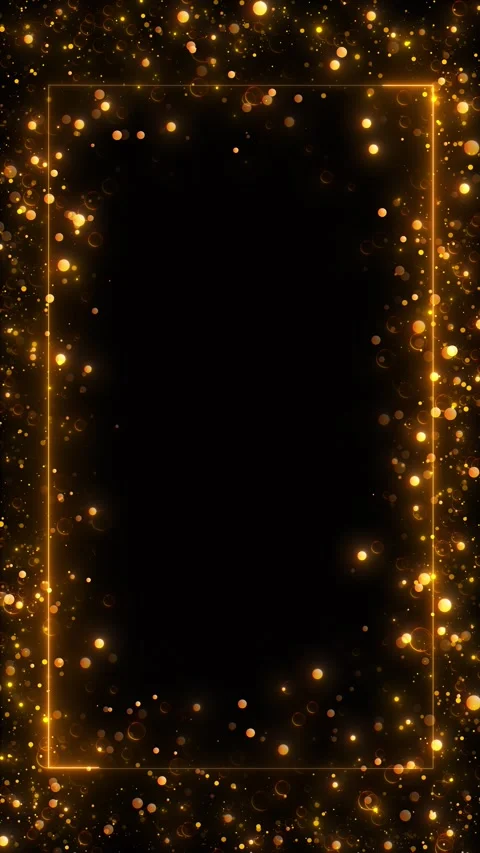 Dark gold celebration frame background warm orbs, sparkling border, clean centra Stock Footage 340415486