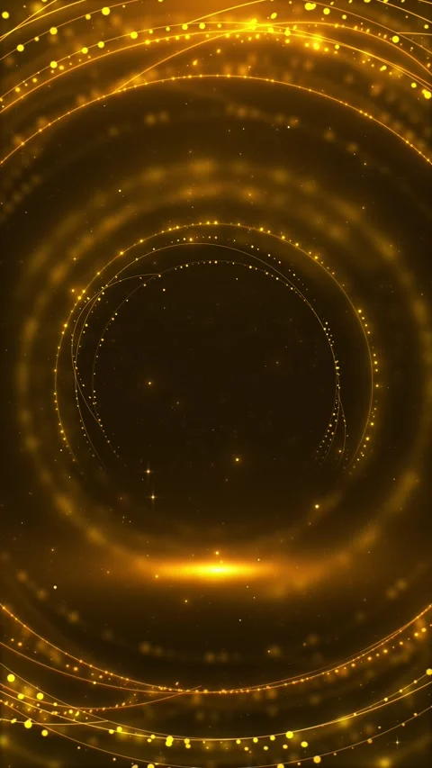Dark gold ring background luminous circular arcs, sparkling dots, and warm cinem 動画素材 340414992