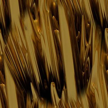 Dark golden abstraction with splashes of liquid gold.  3D rendering.  Stock Illustration