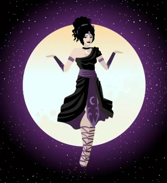 Dark gothic goddess of the night Stock Illustration