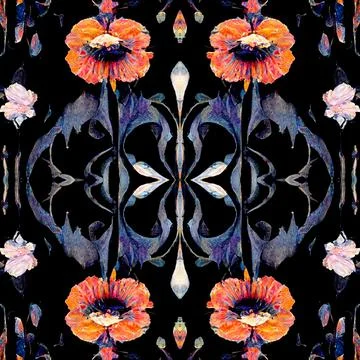 Dark gothic seamless pattern with floral elements Stock Illustration