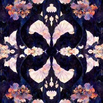 Dark gothic seamless pattern with floral elements, a mystical and trippy backgro Stock Illustration