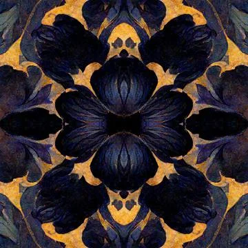 Dark gothic seamless pattern with floral elements, a mystical and trippy backgro Stock Illustration