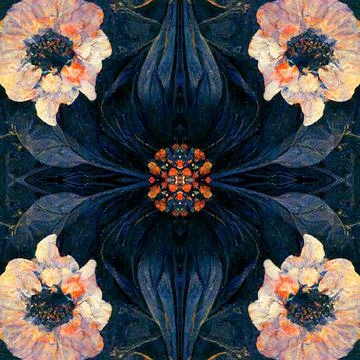 Dark gothic seamless pattern with floral elements, a mystical and trippy backgro Stock Illustration