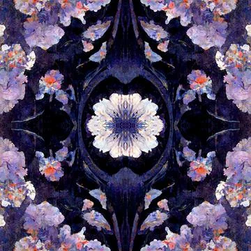 Dark gothic seamless pattern with floral elements, a mystical and trippy backgro Stock Illustration