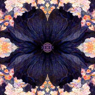 Dark gothic seamless pattern with floral elements, a mystical and trippy backgro Stock Illustration