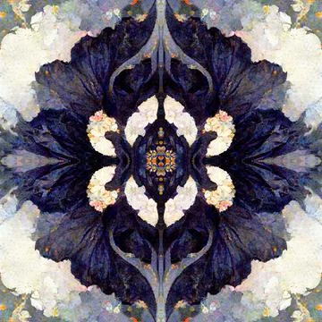 Dark gothic seamless pattern with floral elements, a mystical and trippy backgro Stock Illustration