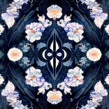 Dark gothic seamless pattern with floral elements, a mystical and trippy backgro Stock Illustration