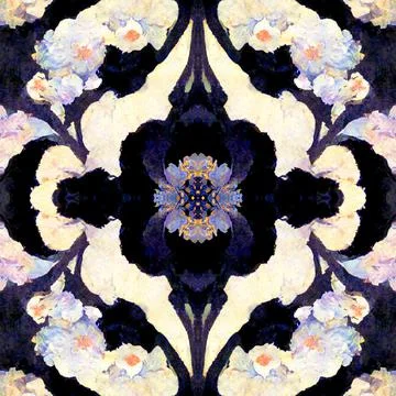 Dark gothic seamless pattern with floral elements, a mystical and trippy backgro Stock Illustration