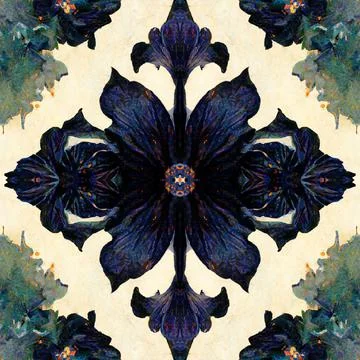 Dark gothic seamless pattern with floral elements, a mystical and trippy backgro Stock Illustration