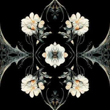 Dark gothic seamless pattern with floral elements, a mystical and trippy backgro Stock Illustration