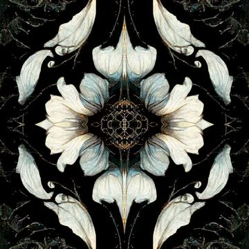 Dark gothic seamless pattern with floral elements, a mystical and trippy backgro Stock Illustration