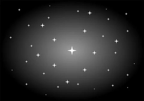 A dark gradient background with numerous white sparkling stars scattered ac.. Stock Illustration