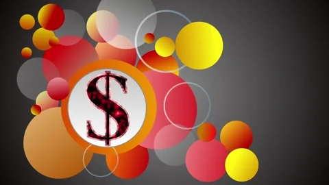 Dark gradient background with overlapping circles and a central dollar sign.. Stock Footage 334954517