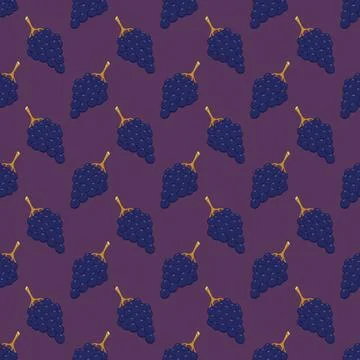 Dark grapes seamless pattern purple background. Illustration