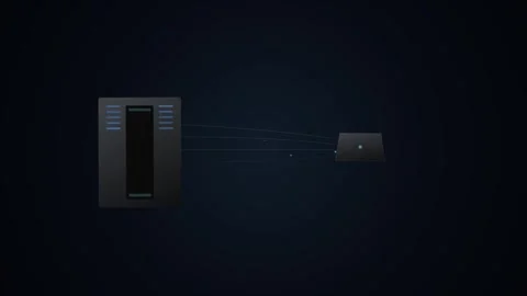 Dark graphite edge computing server node with cyan glowing lines and blue d.. Stock Footage 345775416