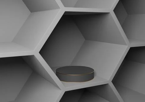 Dark graphite gray, black and white 3D rendering product display honeycomb pa Stock Illustration