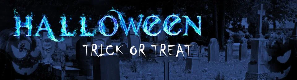 Dark graveyard with two Halloween ghost pumpkins,3d illustration Stock Illustration