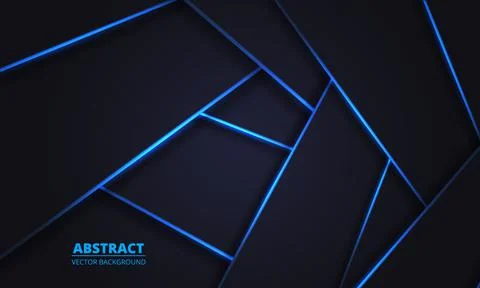 Dark gray abstract background with blue neon luminous lines and highlights. Dark Stock Illustration