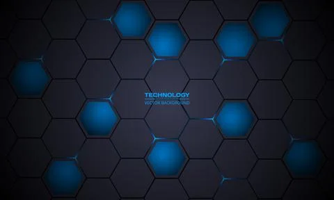 Dark gray and blue hexagonal abstract technology background. Illustrazione stock