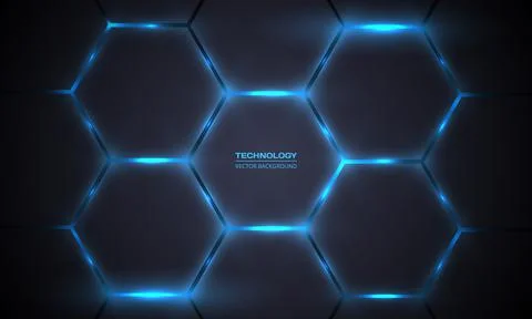 Dark gray and blue hexagonal technology abstract background. Illustrazione stock