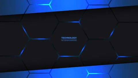 Dark gray and blue hexagonal technology vector abstract background. Blue bright Illustrazione stock
