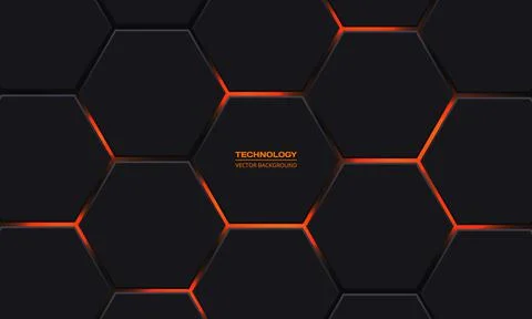 Dark gray and orange hexagonal technology vector abstract background. Stock Illustration
